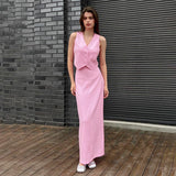 Fashion Casual Suit French Sexy Sleeveless Vest Short Top Open Waist Half-Dress Two-Piece Autumn Dress Woman 68HZ