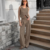 Casual Karma Fashion Temperament Feel Sleeveless Vest Trousers Set Spring And Summer With High Waist Two Sets Of Women 68HZ
