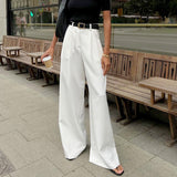 New White High-Waisted Trousers Fashion Simple Casual Pants Panties Loose Autumn Women's Clothing 68HZ