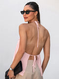 Spring And Summer Fashion Sexy Bare Back Hanging Neck With Clothes New Pink Lotus Side Sling Women's Clothing 68HZ