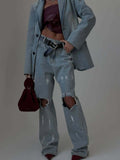 Naughty Graffiti-Smaught Jeans Women's Spring And Summer New Loose Straight Trousers Trendy Personality Hole-Hole Broad Leggings 68HZ