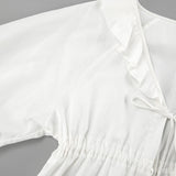 2025 New Cotton-Song White Lantern Sleeve V-Neck Top Shorts Set Summer Women's Two-Set 68HZ