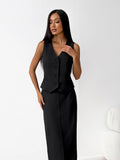 Temperament Black Mystery V-Neck Sleeveless Vest Long Open Skirt Set Summer Sexy Casual Commuter Women's Clothing 68HZ