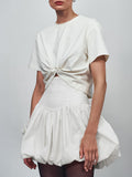 White Temperament Cotton Balloon Skirt Commuting Fashion Skirt 2025 Thin Women's Short Skirt 68HZ