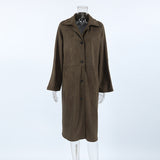 2025 Spring And Summer Long Leather Velvet Coat Women Casual With Retro Brown Long-Sleeved Workwear Windwear 68HZ