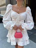 White Clame Cotton Collar Collar Foam Sleeve Love Print High-Waisted Dress 2025 Spring New Dress 68HZ