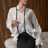 Autumn 2025 New Women's Long Sleeves Thin Laminated Lotus Leaf Tops High-End Feel Shirt 68HZ