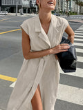 French Temperament Cotton Suit Collar Commuting Dress 2025 Spring And Summer Fashion New Long Dress 68HZ