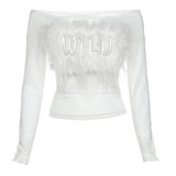 Women's Clothing 2025WISH Autumn And Winter New Solid Color Long-Sleeved Word-Collar Mesh Yarn Perspective Top Lady 68HZ