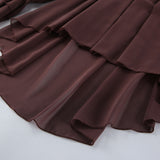 Autumn And Winter Fashion Retro Temperament Collar Brown Chiffon Loose Sexy Side-Leaf Shirt 68HZ