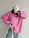 Pink Loose Elastic Round-Neck Long-Sleeved Sleeve-Head Street Style T-Shirt 2025 New Autumn Fashion Women's Top 68HZ