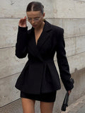 Temperament Elegant Suit Suit Female High Sense Of Black Temperament Thin Waist Suit Bag Hip Skirt Two Sets 68HZ