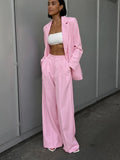 French Casual Long-Sleeved Blouse Wide-Footed Trouser Set Pink Autumn New Women's Two-Set 68HZ
