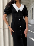 French V-Neck Bubble Sleeve Elegance Elegance Dress 2025 Summer Fashion New Women's Dress 68HZ