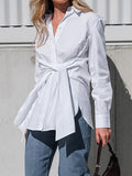 Autumn 2025 Commuting Women's Top Design Sense Cross-Tie Belt To Repair Folded Shirt 68HZ