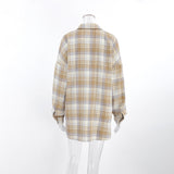 Autumn Vintage Fashion Hairy Checker Shirt Women Oversize Maillard Long-Sleeved Collar Shirt Jacket 68HZ