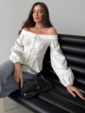 Spring 2025 New French Sexy Collar Shoulder Shirt Women Fashion Tops Up 68HZ