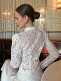 French Autumn And Winter Design Feeling Long Sleeves Lace Knitted Small Fragrant Wind To Close The Waist Bubble Sleeve Shirt Woman 68HZ