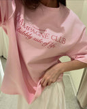 Simple Letter Print T-Shirt Girl Falls On The Shoulder Of Summer Cute Pink Loose Basic Collar Short Sleeve 68HZ