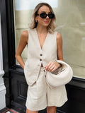 Workplace Commuting Cotton Sleeveless Vest Hot Pants Set 2025 Spring And Summer Fashion Two Sets Of Women's Clothing 68HZ