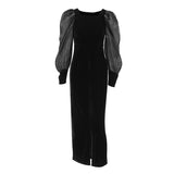 Black Sexy Temperament Collar Bubble Sleeve Knitting Korean Straight-Up Dress Stylish Dress 68HZ