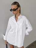 White Shirt 2025 Summer New Collar Long Sleeve Simple Fashion Free Casual Women's Top 68HZ