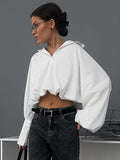 White Collar Sexy Open-Navel Design Sense Asymmetric Sleeve Shirt 2025 Autumn Fashion New Top 68HZ