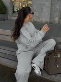 Autumn Fashion High-End Gray Knitting Without Velvet Loose Long Sleeve Trousers Casual Sportswear Set 68HZ