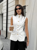 2025 With Fashion Temperament Sleeveless Vest Blouse Spring And Summer White Small Standing Collar Casual Shirt 68HZ