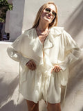 French V-Neck Loose Lotus Leaf-Side Shirt Hot Pants Set 2025 Spring New Fashion Two-Piece Set 68HZ