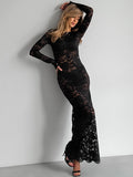 Autumn 2025 Sexy Lace Long Sleeves Clairvoyant Jice Dress Fashion Women's Dress 68HZ