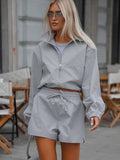 Vintage Wind Green Windy Windwear Autumn Free Small Standing Collar Long Sleeve With Open Shorts Casual Set 68HZ