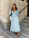 New French Elegant Dress In Summer 2025 Sexy Low-Breasted V-Neck Bubble-Sleeved High-Rise Cotton Dress 68HZ