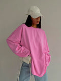 Pink Loose Elastic Round-Neck Long-Sleeved Sleeve-Head Street Style T-Shirt 2025 New Autumn Fashion Women's Top 68HZ