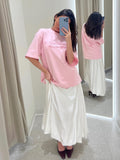 Simple Letter Print T-Shirt Girl Falls On The Shoulder Of Summer Cute Pink Loose Basic Collar Short Sleeve 68HZ