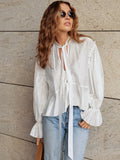 French Autumn New Bubble Sleeve Loose Tie With Tian Silk Shirt 2025 Fashion Top Woman 68HZ