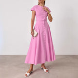 2025 Spring/Summer New Pink Cotton High-Waist V-Neck Skirt Set Fashion Women's Two Sets 68HZ