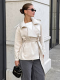 Autumn And Winter French Gentle Style Elegant Tying With Bows And Wind Jackets Commuting Thin Leather Coat 68HZ