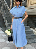 Summer New Commuter Collar Sleeveless Cotton Dress Temperament Elegant High-Waisted Long Dress Straight Skirt 68HZ