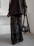 Vintage Black Lace Perspective Sexy And Ankle Skirt Summer Fashion Mid-Rise Commuting Half-Dressed Dress Woman 68HZ