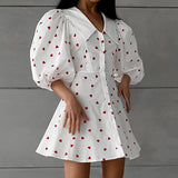 Spring And Summer New Cotton Foam Sleeve High-Waist Love Print Dress 2025 Fashion Short Dress 68HZ