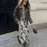 Autumn And Winter Sexy Design Print Slings Round Tie And Ankle Dress Retro Fashion Party Dress Woman 68HZ
