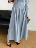 2025 Spring And Summer High Temperament Blue High-Waisted Cotton Dress New Fashion Long Dress 68HZ