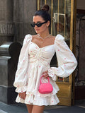 White Clame Cotton Collar Collar Foam Sleeve Love Print High-Waisted Dress 2025 Spring New Dress 68HZ