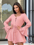 2025 Bubble Wrinkled Pure Cotton Pink Jumpsuit Woman Autumn Design Sleeve Jumper 68HZ