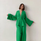 2025 French Loose Double-Layered Gauze Shirt Trousers Two Sets Of Women's Cotton Casual Fashion Suit Women 68HZ