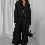 2025 Women's Autumn Solid Color V-Neck Long Sleeve Open-Leg Broad Leg Pants Two Sets Of Fashion Casual Set 68HZ