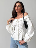 Spring 2025 New French Sexy Collar Shoulder Shirt Women Fashion Tops Up 68HZ