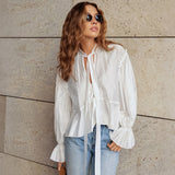 French Autumn New Bubble Sleeve Loose Tie With Tian Silk Shirt 2025 Fashion Top Woman 68HZ