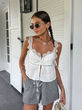 2025 Fashion Summer Sexy Lace Lace Sleeveless Square Collar Loose Small Sling Lace Small Vest Women's Clothing 68HZ